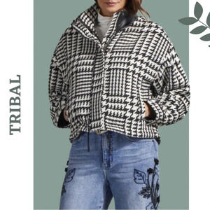 TRIBAL YARN DYE LONG SLEEVE  JACKET Black White Houndstooth Size Extra Small